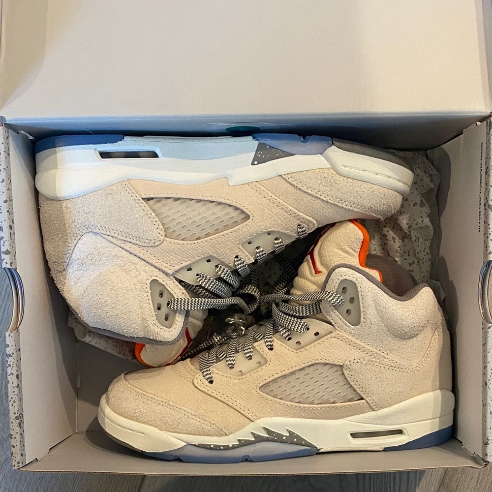 Air Jordan 5 Retro Beige and Gray Sneakers